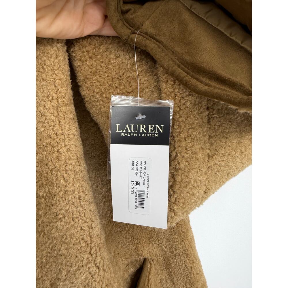 Ralph Lauren Womens Sherpa Coat Size XL Camel Shawl Collar Pockets Old Money - Picture 4 of 11